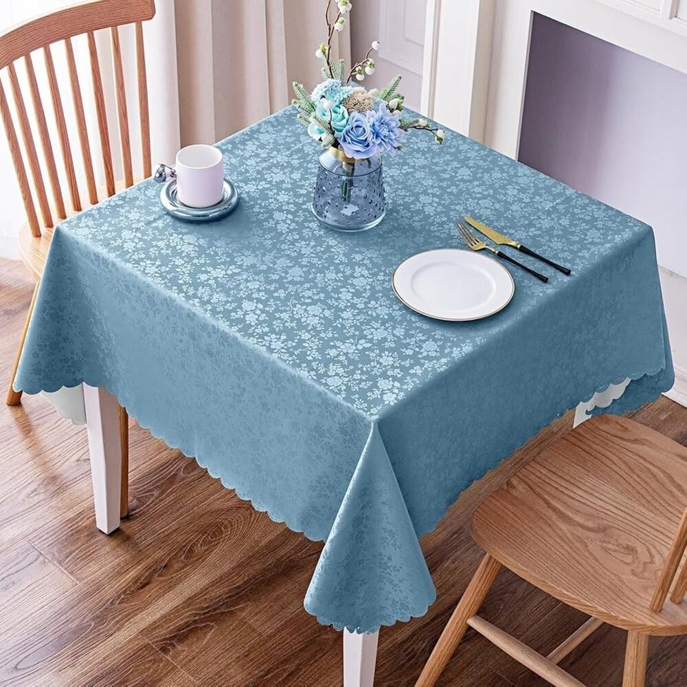 Square Table Cloth, Waterproof Heavy Duty Vinyl 60" x 60" (Square) Stone Blue
